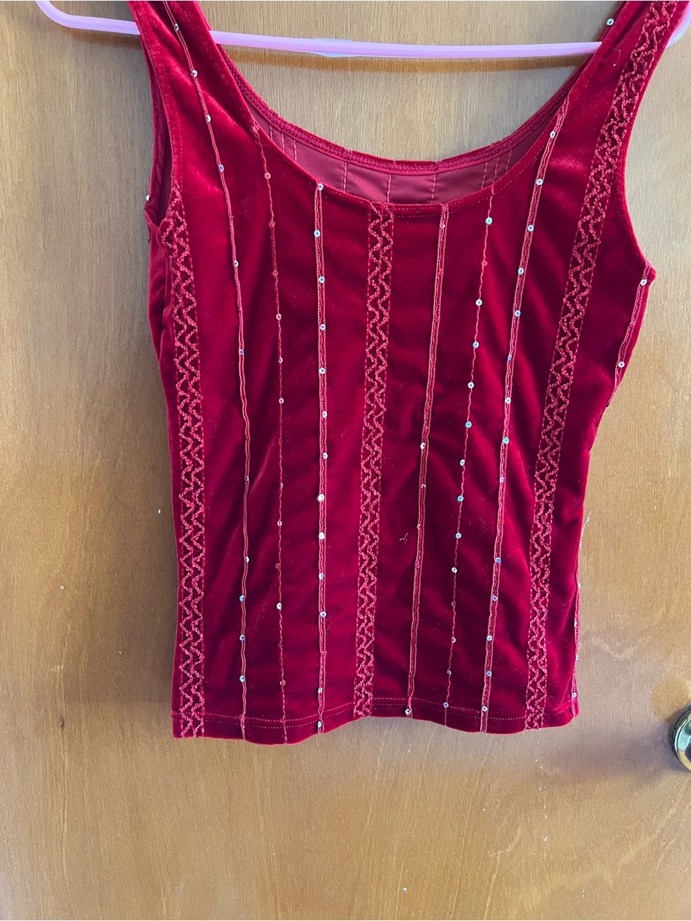 Arianne Red Velvet Beaded Tank Top